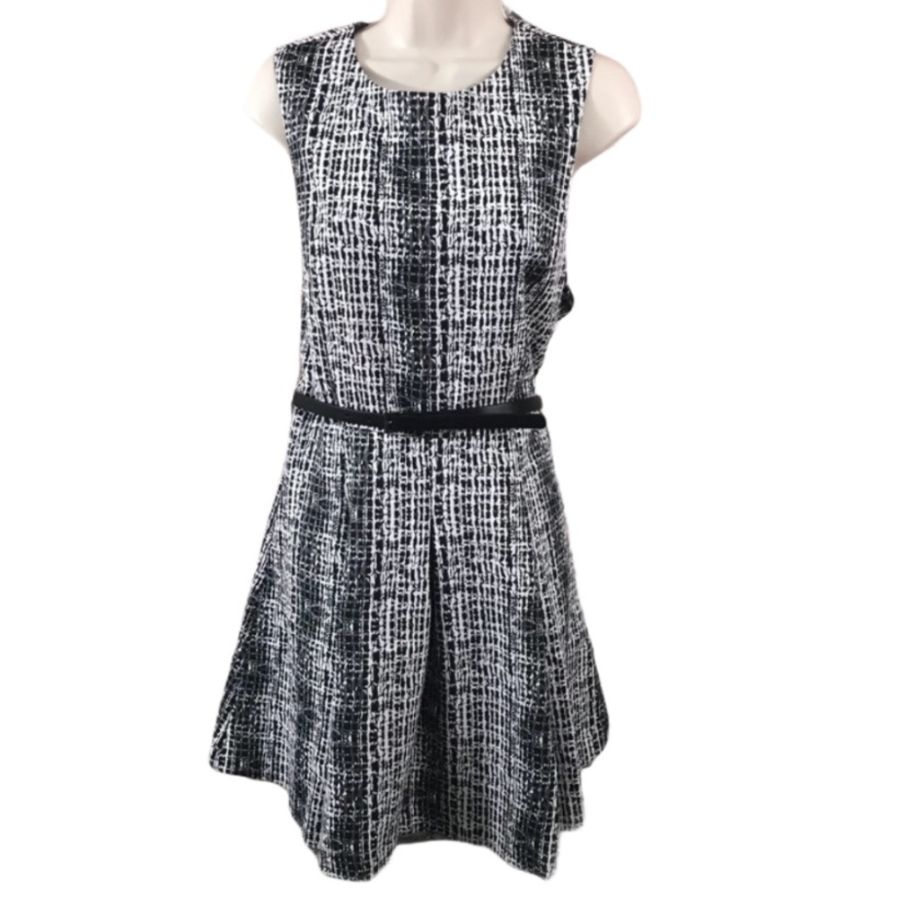New Eva Langoria flare belted shift dress black